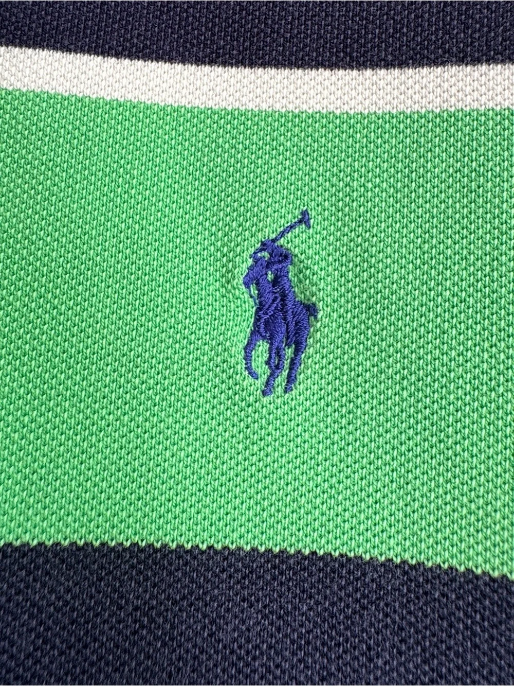 Polo Ralph Lauren XL Green Navy Striped Polo Shirt Cotton Short Sleeve Pony Logo